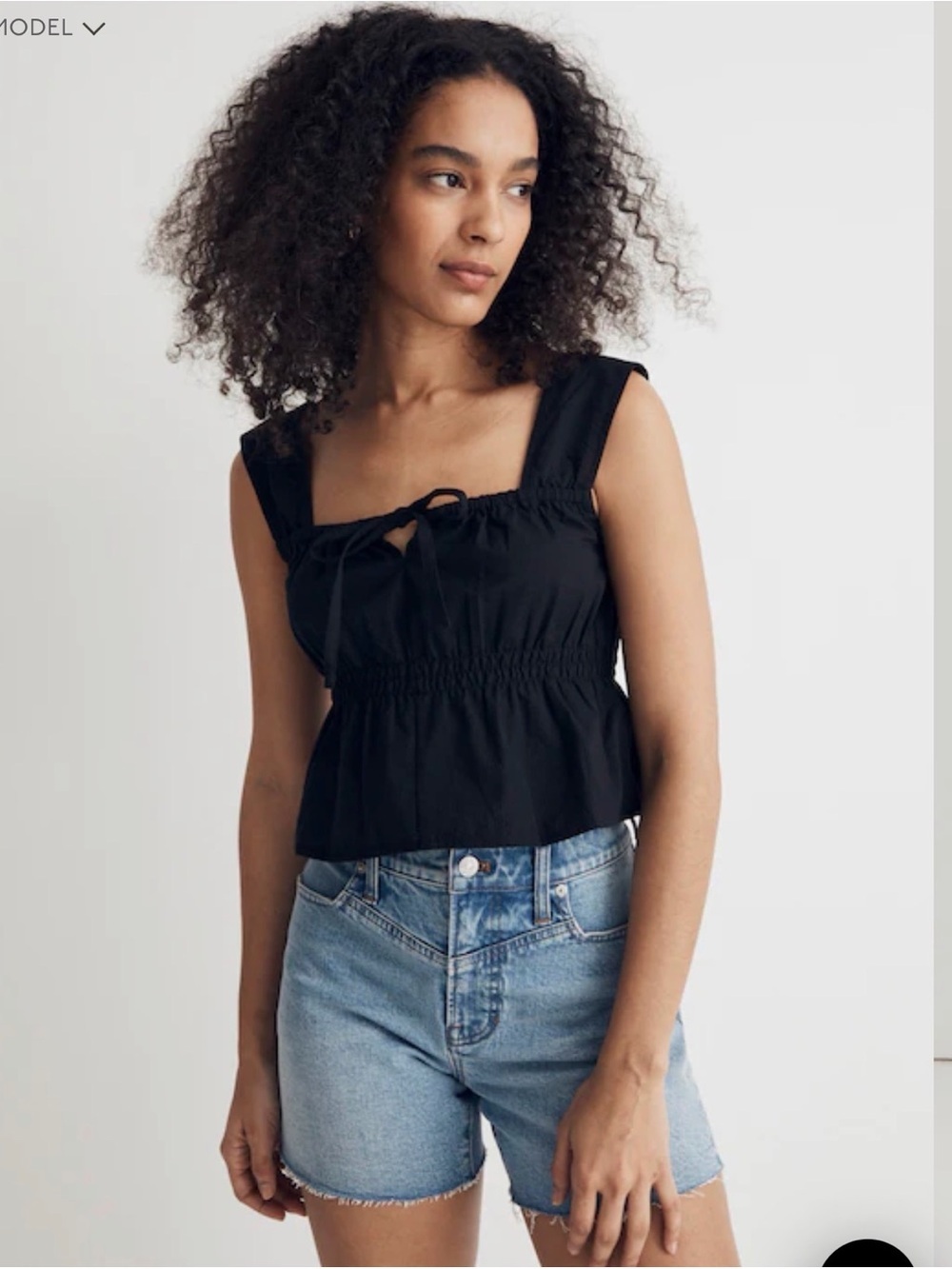 Madewell Smocked Women’s Tie-Front Black Tank Top New S